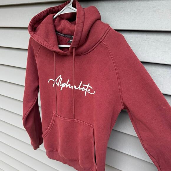 Alphalete size M Burgundy Wine Red Script Logo Hoodie Sweatshirt - Picture 6 of 11
